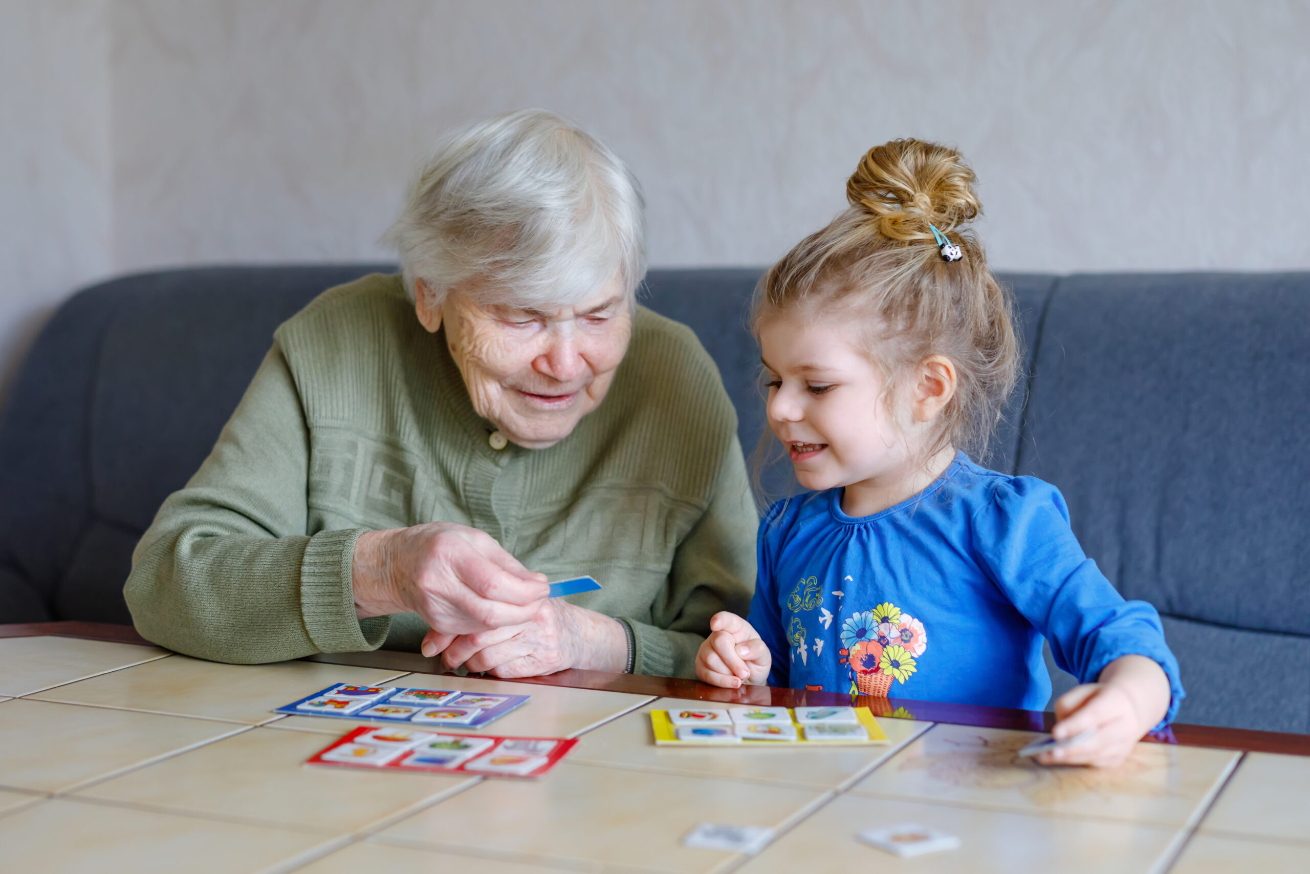 Grandma and grandchild enjoy time together.